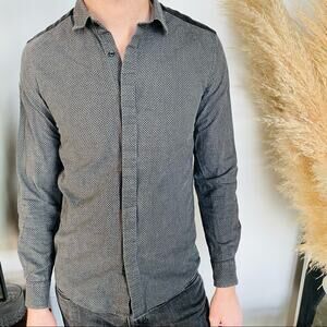 MENS ANTONY MORATO Slim Fit Grey Black Long Sleeve Button Casual Dress Shirt S